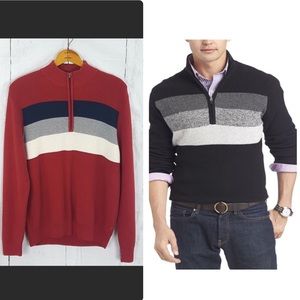 Men’s Red Sweater 1/4 Quarter Zip Ribbed Knit Pullover Izod XL